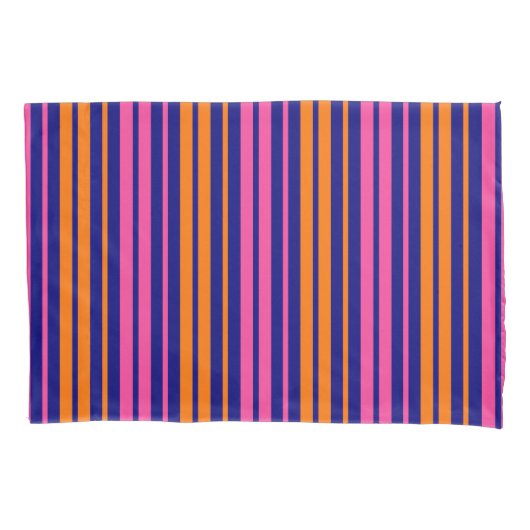 Blauw Oranje Roze Verticale Strepen Design Kussensloop (Voorkant)