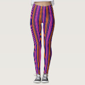 Blauw Oranje Roze Verticale Strepen Design Leggings (Voorkant)