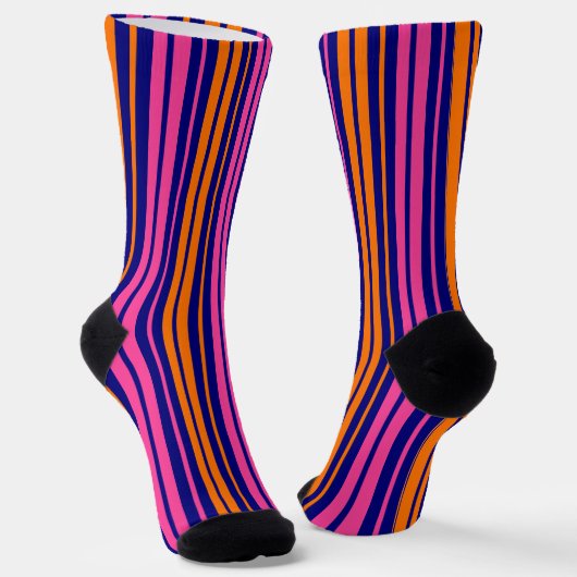 Blauw Oranje Roze Verticale Strepen Design   Sokken (Gebogen)