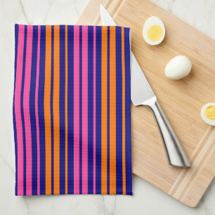 Blauw Oranje Roze Verticale Strepen Design Theedoek