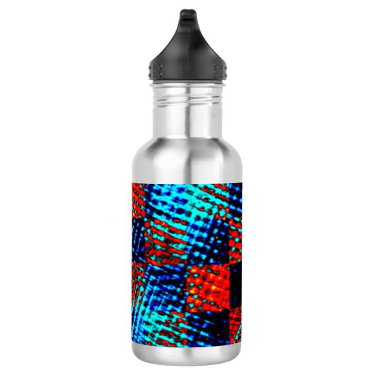 Blauw oranje schaakbordpatroon, onecht vuil of bev waterfles  (Rechts)