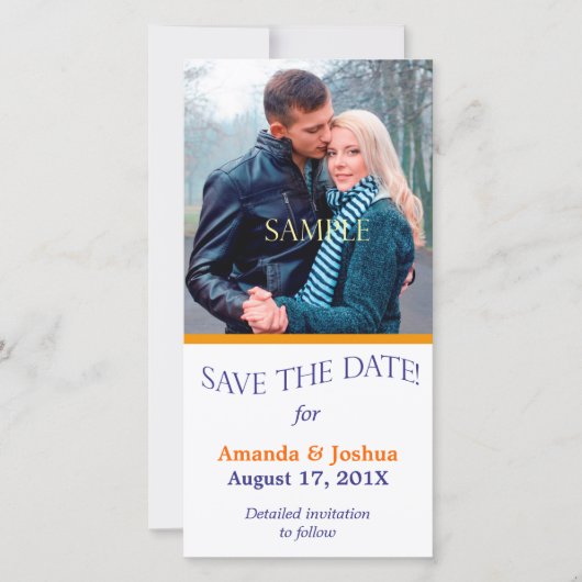 Blauw Oranje Sjabloon Save the Date Trouwkaart (Voorkant)