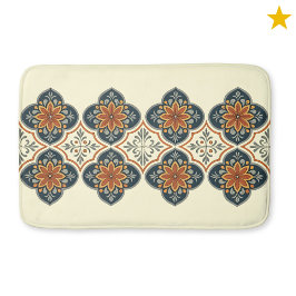 Blauw Oranje Spaans Tegel Bloempatroon  Badmat