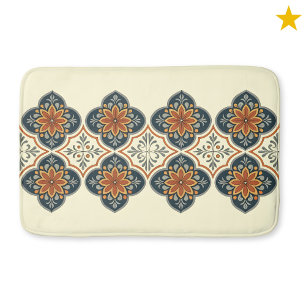 Blauw Oranje Spaans Tegel Bloempatroon Badmat