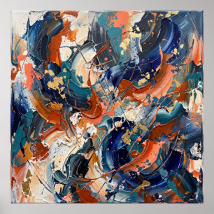 Blauw Oranje Spirit Energie Abstracte Poster