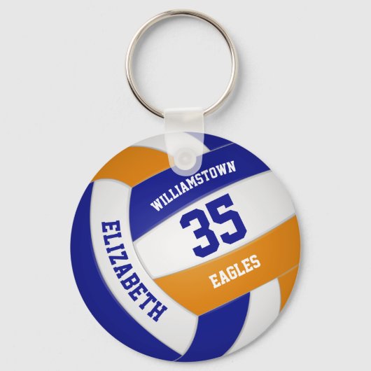 blauw oranje sportteam kleuren meisjes volleyball sleutelhanger (Achterkant)