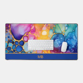 Blauw Oranje Teal Alcohol Ink Bloem Monogram Bureaumat (Keyboard & Muis)