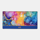 Blauw Oranje Teal Alcohol Ink Bloem Monogram Bureaumat (Voorkant)