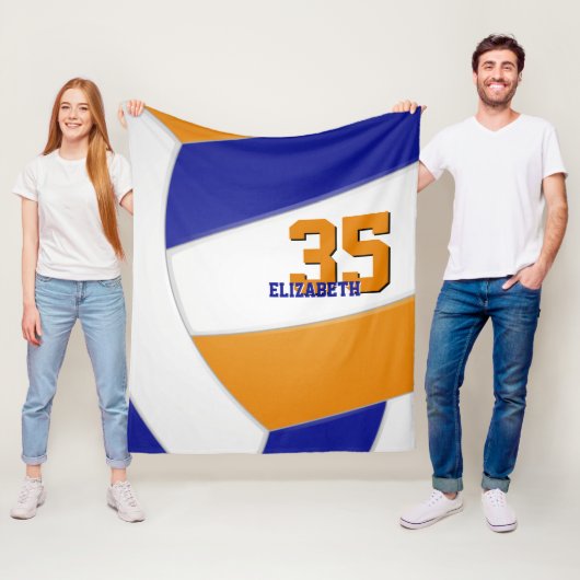 blauw oranje team kleuren gigantisch volleybal fleece deken (In situ)