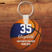 Blauw oranje team kleuren jongens basketbal sleutelhanger (Voorkant)