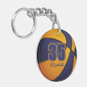 Blauw oranje team kleuren jongens basketbal sleutelhanger (Voorkant Links)