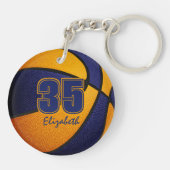 Blauw oranje team kleuren jongens basketbal sleutelhanger (Achterkant)