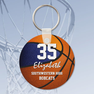 Blauw oranje team kleuren jongens basketbal sleutelhanger