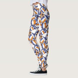 blauw oranje team kleuren volleyballetpatroon leggings