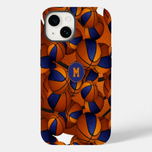 Blauw oranje teamkleuren basketbal sportpatroon iPhone 14 hoesje
