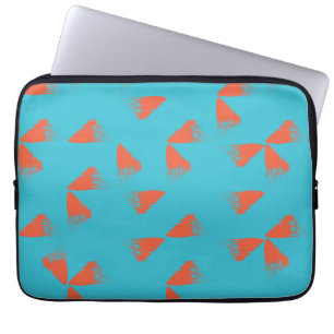 Blauw, oranje, trillend, trendy geometrisch patroo laptop sleeve