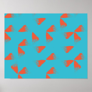 Blauw, oranje, trillend, trendy geometrisch patroo poster