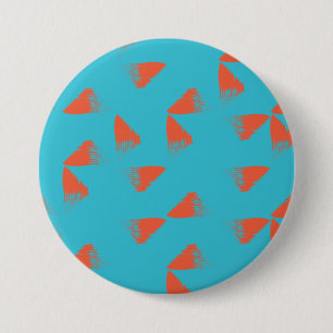 Blauw, oranje, trillend, trendy geometrisch patroo ronde button 7,6 cm
