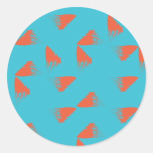 Blauw, oranje, trillend, trendy geometrisch patroo ronde sticker