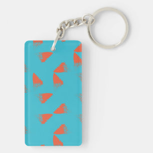 Blauw, oranje, trillend, trendy geometrisch patroo sleutelhanger