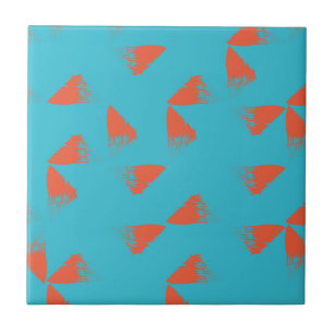 Blauw, oranje, trillend, trendy geometrisch patroo tegeltje