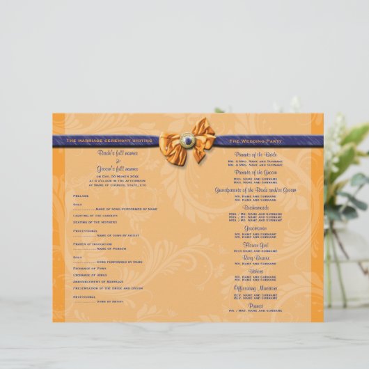 Blauw oranje trouwprogramma PERSONALIZE (Staand voorkant)