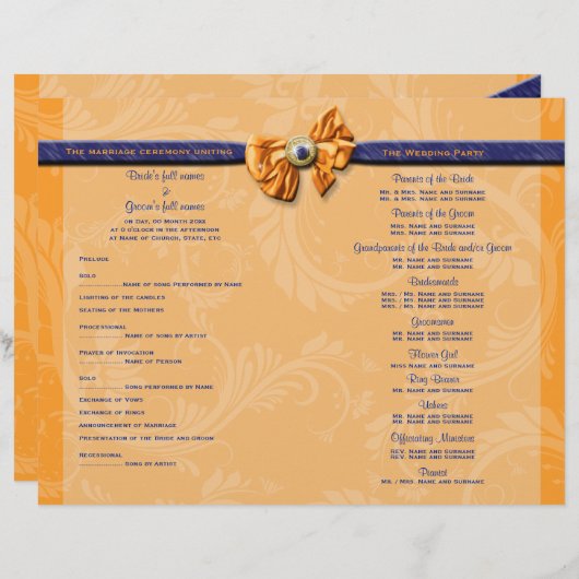 Blauw oranje trouwprogramma PERSONALIZE (Voorkant / Achterkant)