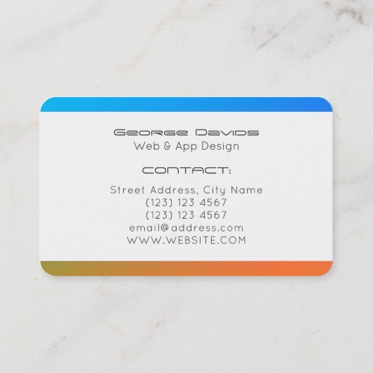Blauw oranje verloop moderne stijl visitekaartje (Achterkant)