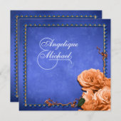 Blauw oranje vintage roos kaart (Voorkant / Achterkant)