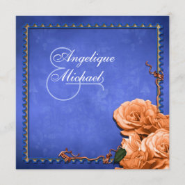 Blauw oranje vintage roos kaart