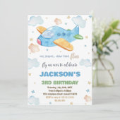 Blauw Oranje Vliegtuig Verjaardagsuitnodigingen Kaart (Staand voorkant)