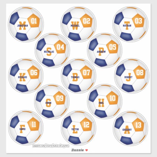 blauw oranje voetbalteam kleuren 13 spelers sticker (Vel)