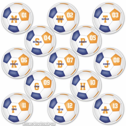 blauw oranje voetbalteam kleuren 13 spelers sticker (Voorkant)