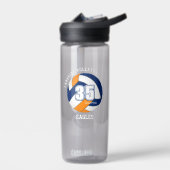 blauw oranje volleybalteam kleuren atleet naam waterfles (Links)