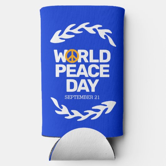 Blauw Oranje Vredesdag Vredesbord Seltzer Blikjeskoeler (Achterkant)