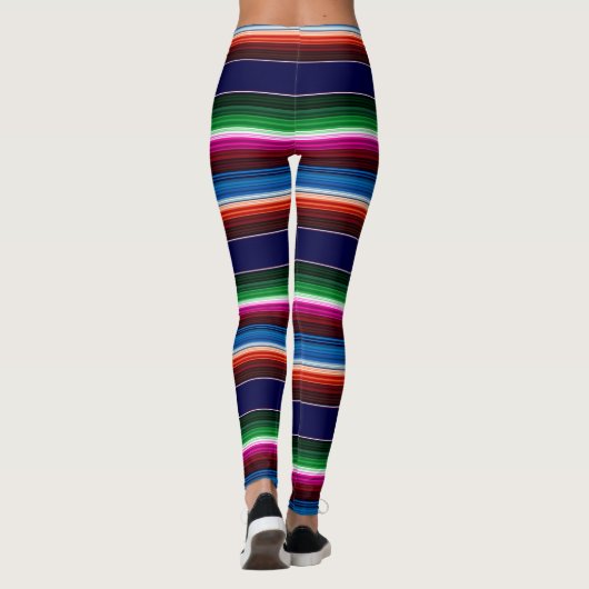 Blauw, Oranje, warm roze, groene Mexicaanse Sarape Leggings (Achterkant)