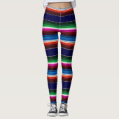 Blauw, Oranje, warm roze, groene Mexicaanse Sarape Leggings (Voorkant)