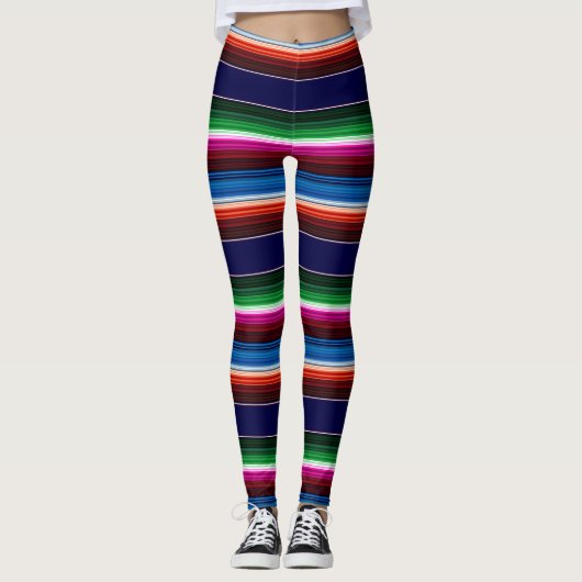 Blauw, Oranje, warm roze, groene Mexicaanse Sarape Leggings (Voorkant)