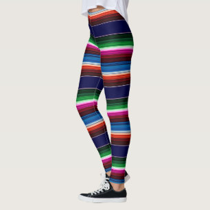 Blauw, Oranje, warm roze, groene Mexicaanse Sarape Leggings