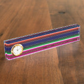 Blauw, Oranje, warm roze, groene Mexicaanse Sarape Naambordje (Zijkant)