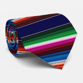 Blauw, Oranje, warm roze, groene Mexicaanse Sarape Stropdas (Opgerold)