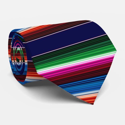 Blauw, Oranje, warm roze, groene Mexicaanse Sarape Stropdas (Opgerold)