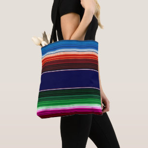 Blauw, Oranje, warm roze, groene Mexicaanse Sarape Tote Bag