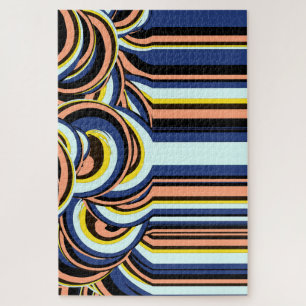 Blauw Oranje Wervelende Lijnen Patroon Legpuzzel