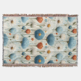 Blauw Oranje Wilde Bloemen Worpdeken Deken