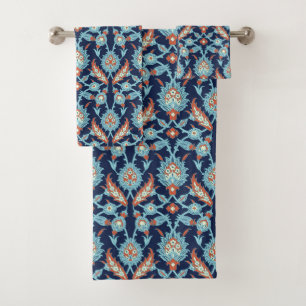 Blauw Oranje wit Turks oosterse flessenpatroon Bad Handdoek