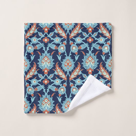 Blauw Oranje wit Turks oosterse flessenpatroon Bad Handdoek (Wasdoekje)