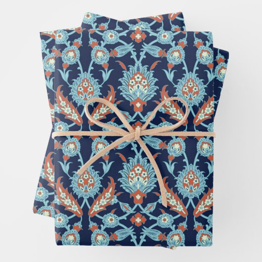 Blauw Oranje wit Turks oosterse flessenpatroon Inpakpapier Vel (In situ)