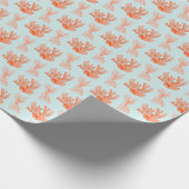 Blauw | Oranje Zee Koraalwrapppapier Cadeaupapier (Hoek)
