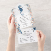 Blauw oranje zeepaardzeepaardje roos all in one uitnodiging (Afscheurbaar)